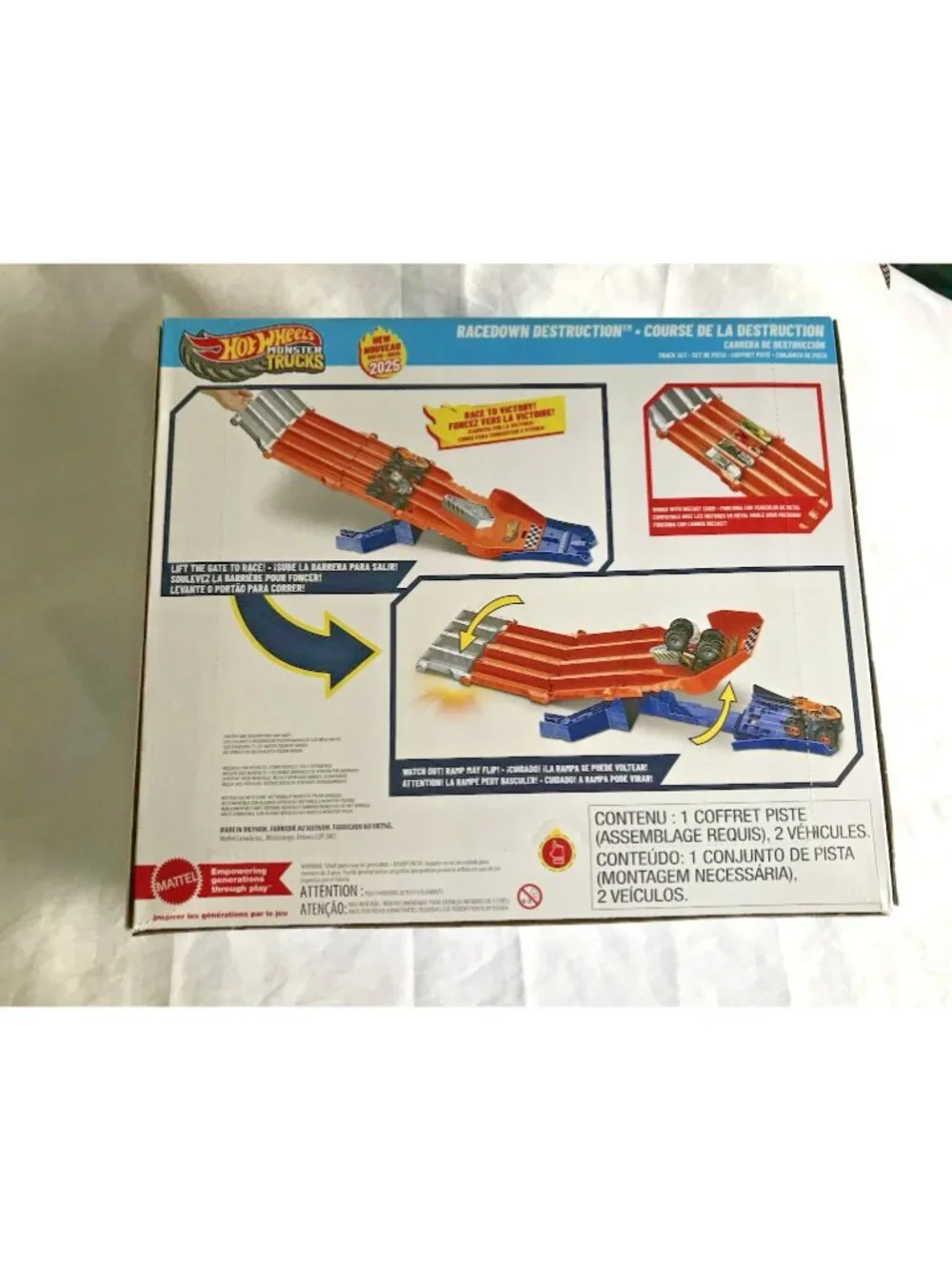 Hot Wheels Monster Trucks Race Down Destruction Track Sharks VS Dinos Playset